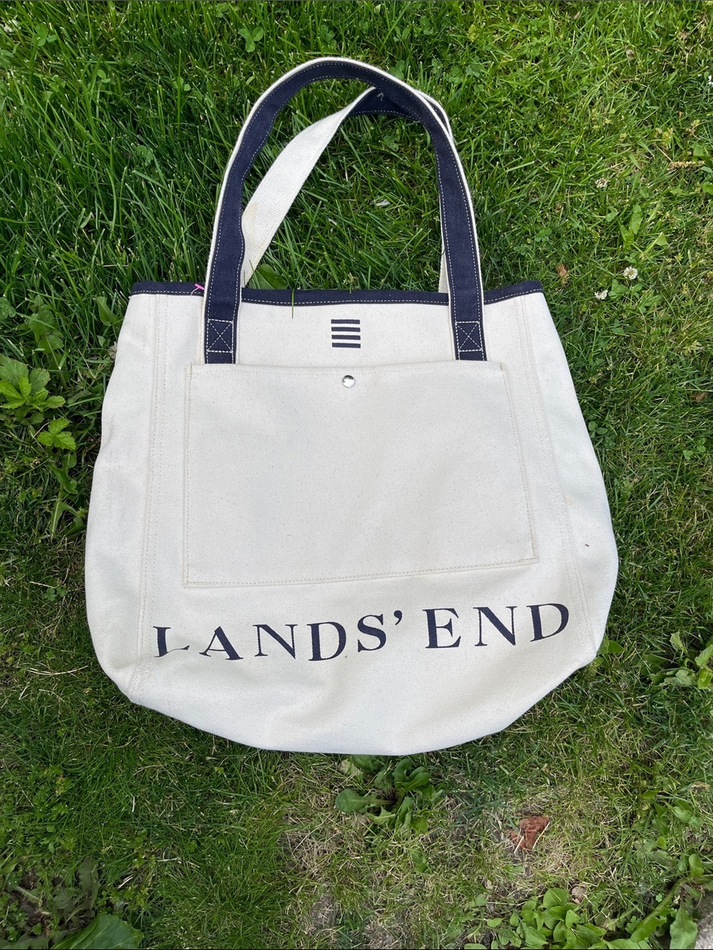Lands' End Natural Canvas Tote with Navy Handles big tote